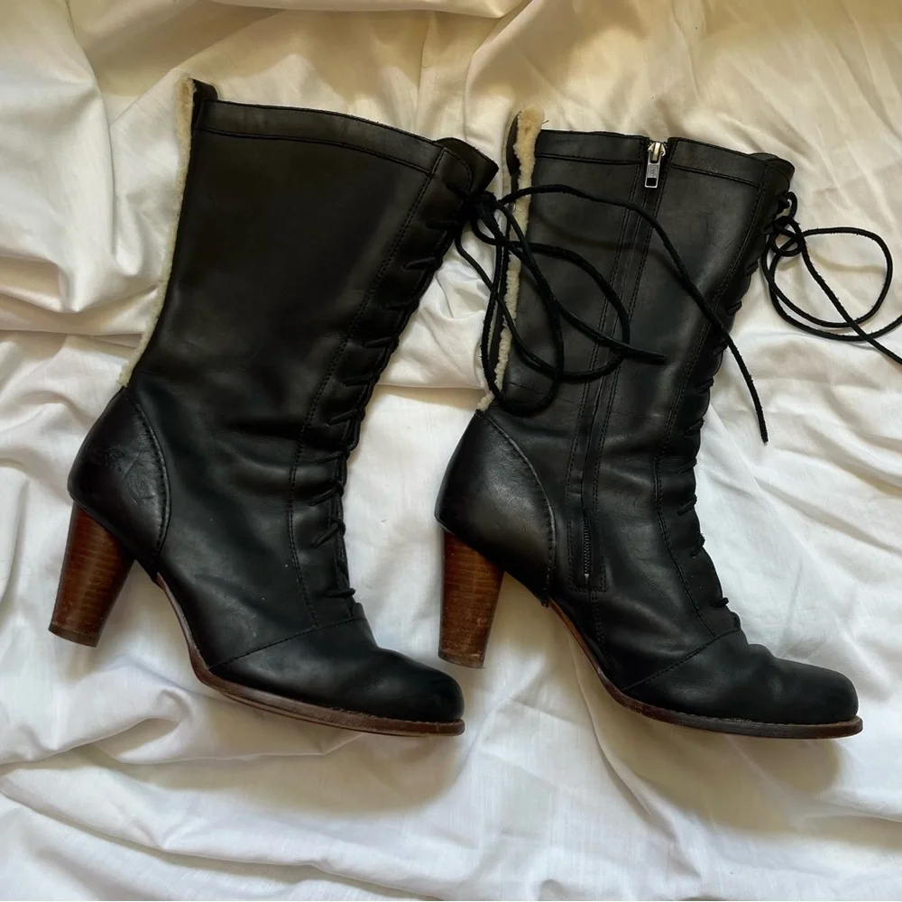 Black Leather Heeled Boots - Picture 1 of 2
